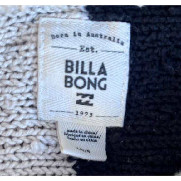 Billabong Sweater Women's LG Cream Black Crew Neck Chunky Pullover Striped Top - Picture 6 of 9